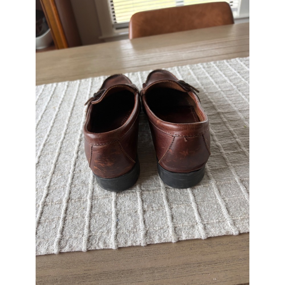 Vintage Sebago brown leather loafers fringed kiltie detail buckled strap sz 11 - Picture 5 of 7
